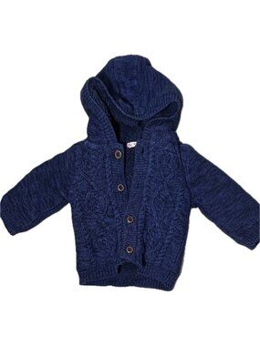 DPAM 3m baby NWOT thick navy blue cardigan sweater jacket hood cableknit French